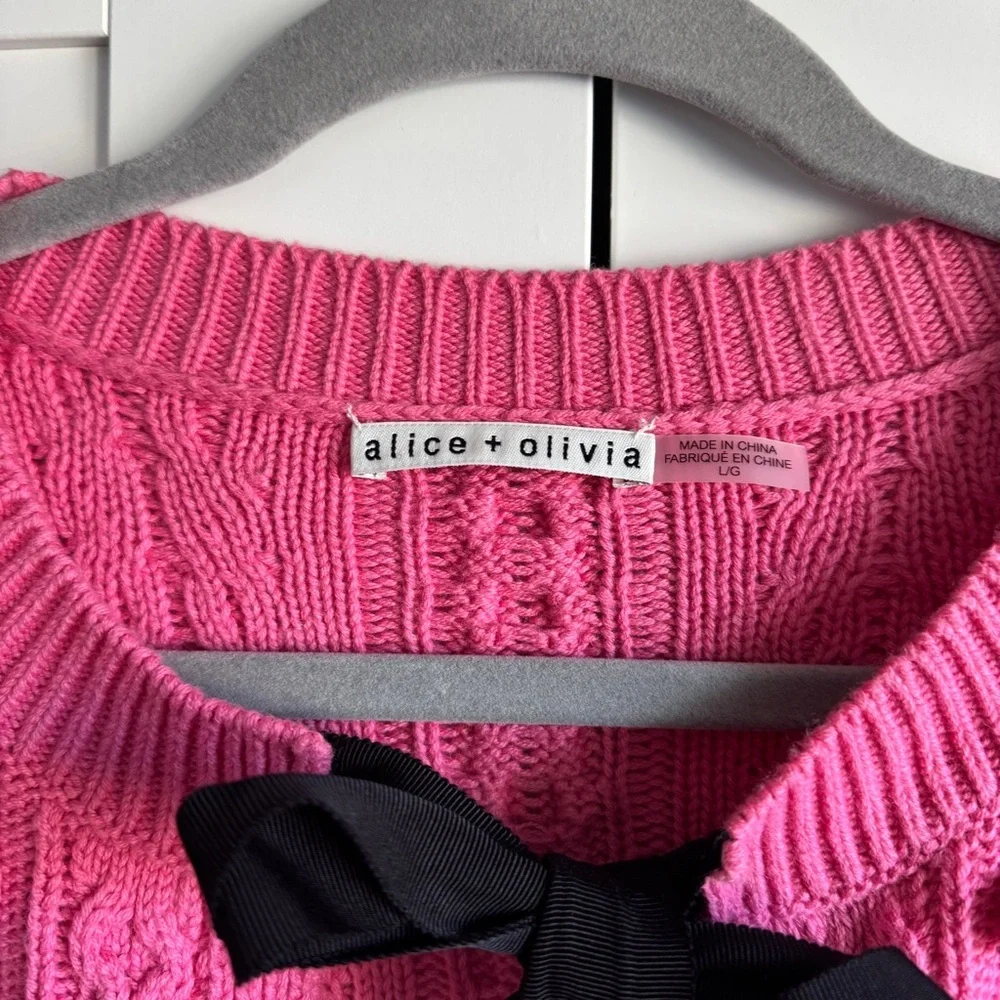 Alice + Olivia Pink Kitty Puff-Sleeve Cardigan Size Large - Picture 5 of 11